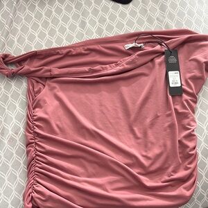Fashion Nova Pink Ruched Asymmetrical Blouse